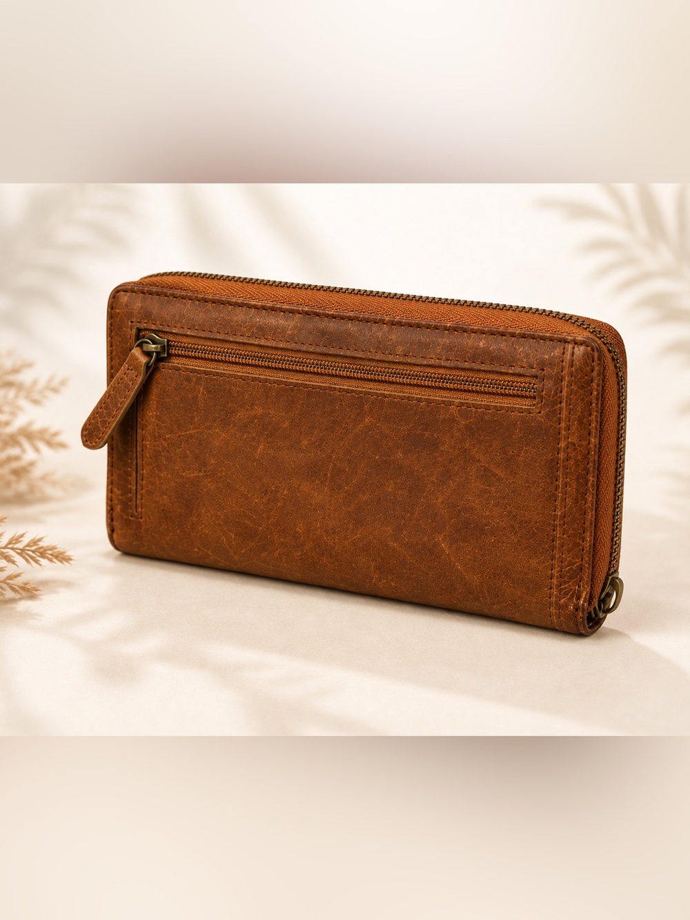 Landleder Distressed Brown Genuine Leather Zip Around Wallet